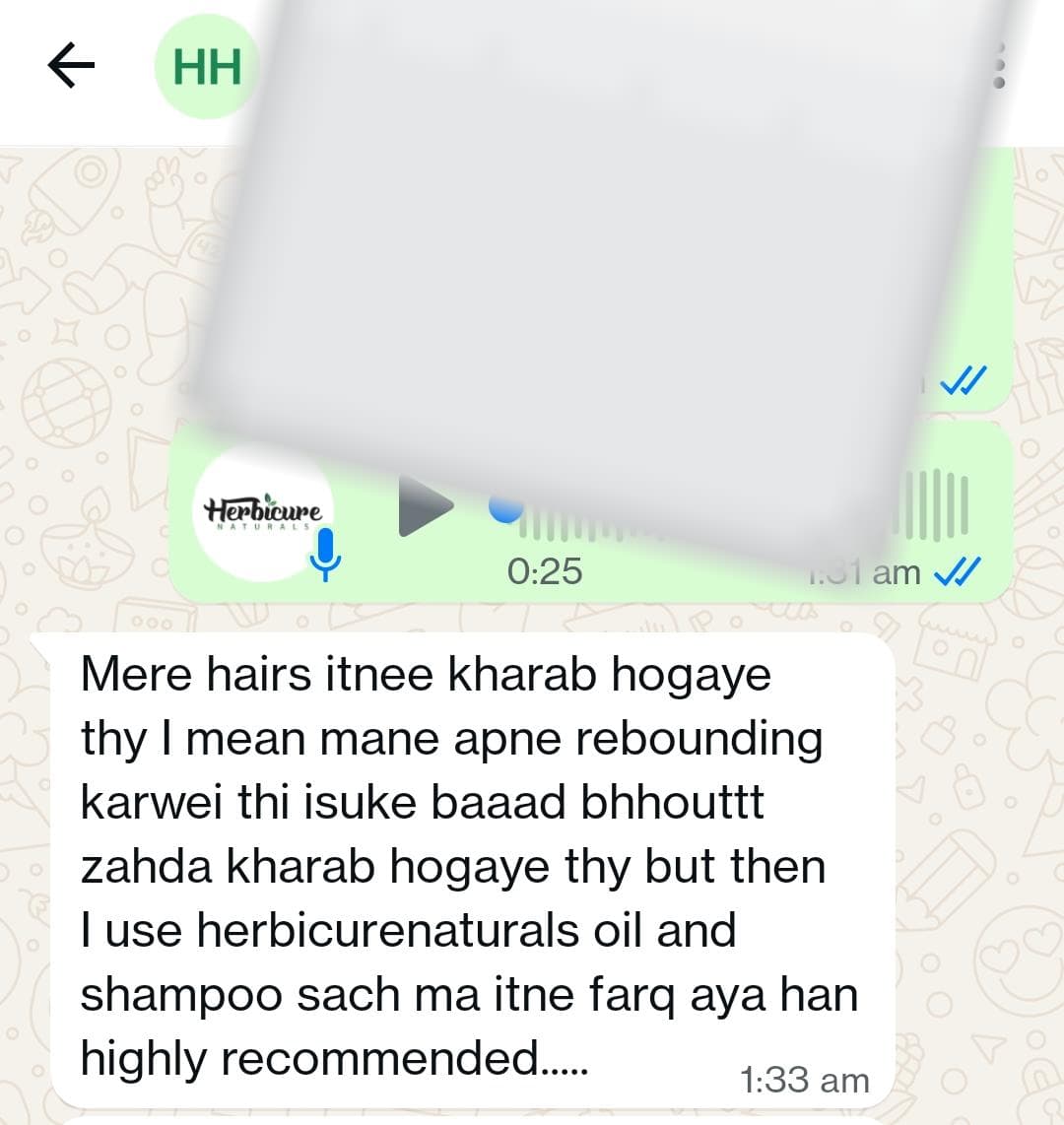 Customer review on WhatsApp